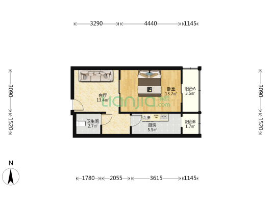 翰园里 1室1厅1卫 33平方