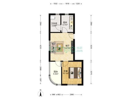 真源小区 1室1厅1卫 52平方