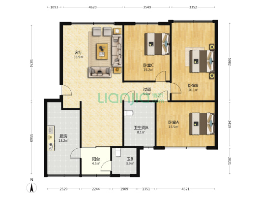 德大花园 3室1厅2卫 146平方