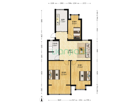 美林湾二区 3室1厅1卫 98平方