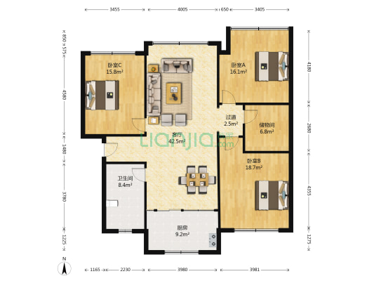 三台小区 3室1厅1卫 141平方