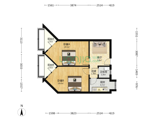 永乐里小区 2室1厅1卫 57平方