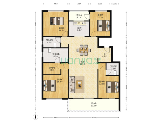 美林上苑北苑 4室1厅3卫 171平方