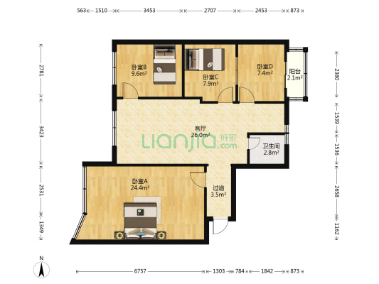 银府小区 4室1厅1卫 113平方