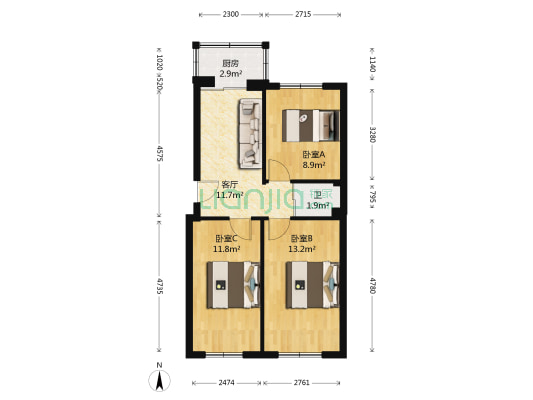 英海楼 3室1厅1卫 71平方