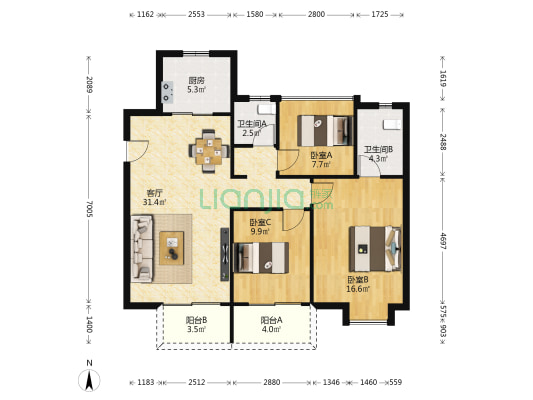 中交锦致 3室1厅2卫 117平方