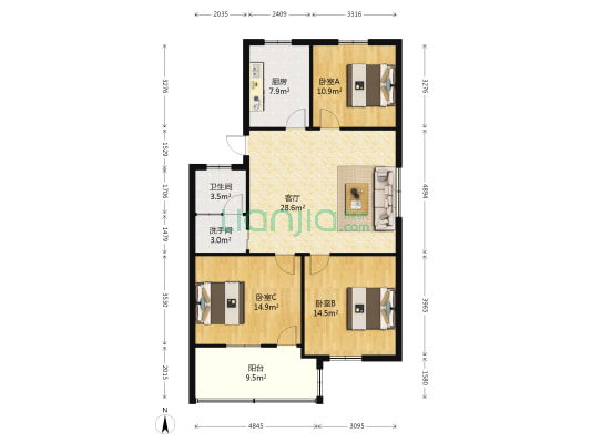 溪西三区张山邨 3室1厅2卫 108平方