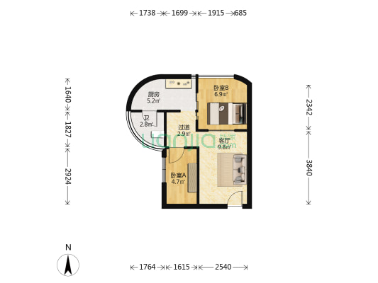 沁泽园小区 2室1厅1卫 37平方