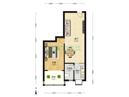 钟强小区（市发） 1室1厅1卫 52平方