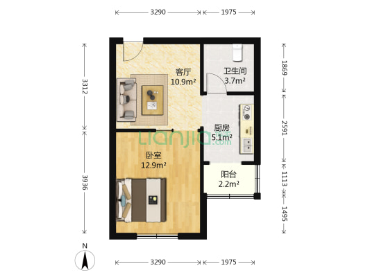 贺福里 1室1厅1卫 45平方