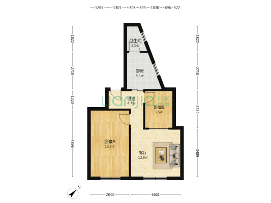 战备渠北路1号 2室1厅1卫 57平方