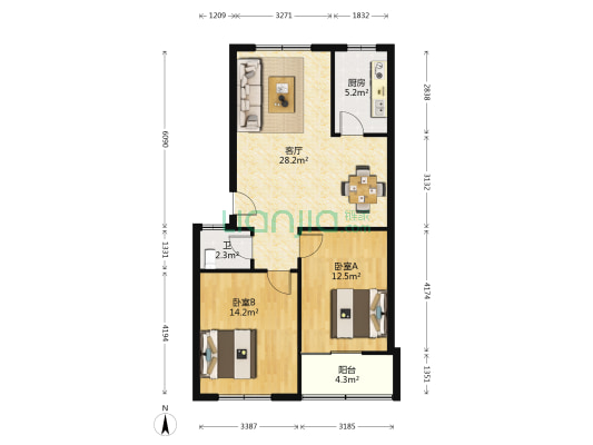 南湖小区 2室1厅1卫 86平方