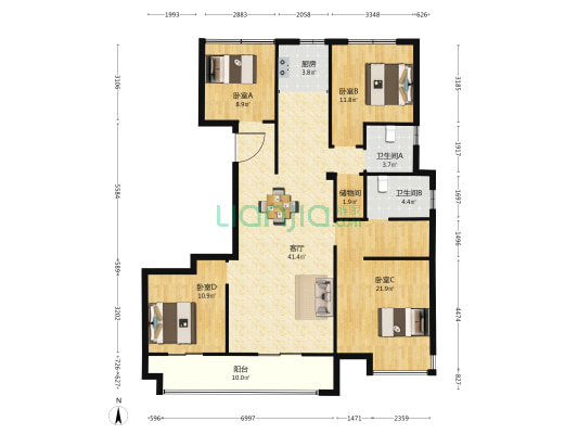 月塘雅苑二组团 4室1厅2卫 160平方