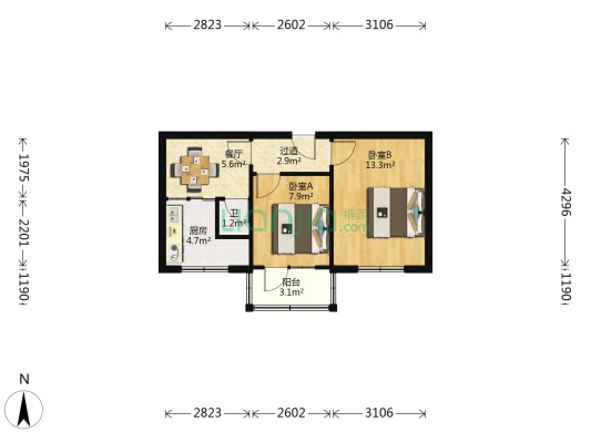 甘肃省一建102小区 2室1厅1卫 42平方
