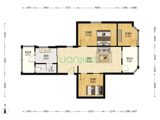 汾江中路59号 3室1厅1卫 94平方