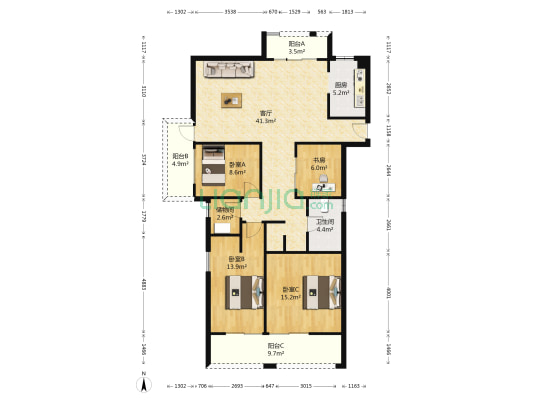 天阳云筑 4室1厅1卫 137平方