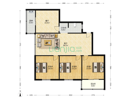 双龙桥周庄还原楼 3室2厅1卫 130平方