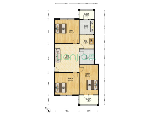 工部街 3室2厅1卫 120平方
