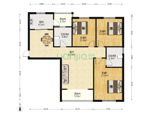 书香名邸 3室1厅2卫 123平方