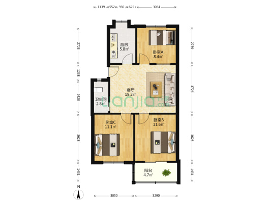 朱湖路 3室1厅1卫 74平方