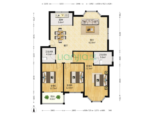 大华城市花园 3室1厅2卫 126平方