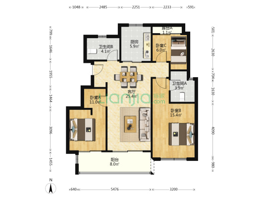 广宇锦云里 3室1厅2卫 95平方