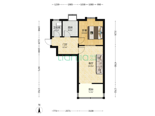 光明南大街112号院 1室1厅1卫 44平方