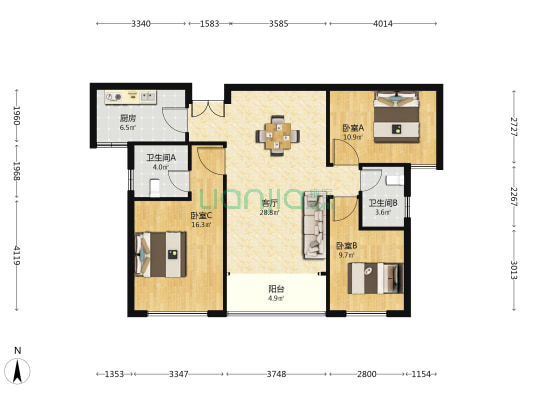 秀峰一品 3室1厅2卫 112平方