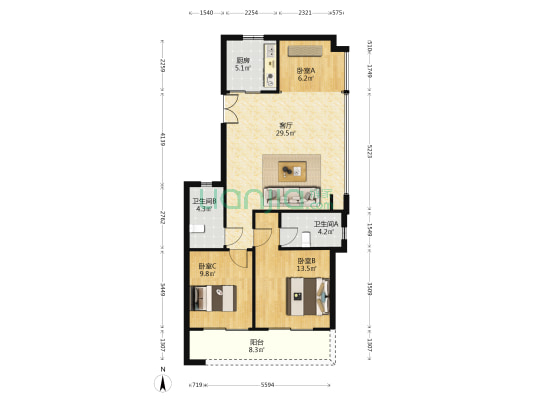 宸瀚里 3室1厅2卫 99平方