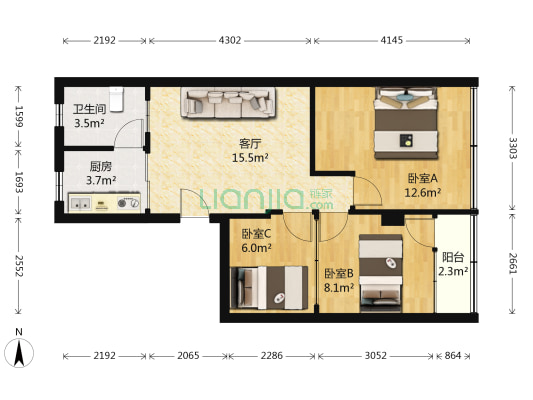 接龙里小区 3室1厅1卫 65平方