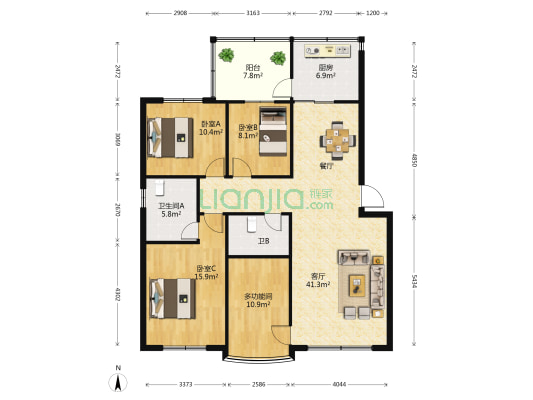 农垦宿舍 4室1厅2卫 129平方