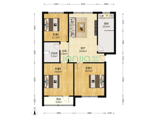 食品厂家属楼（胜利路） 3室1厅1卫 115平方