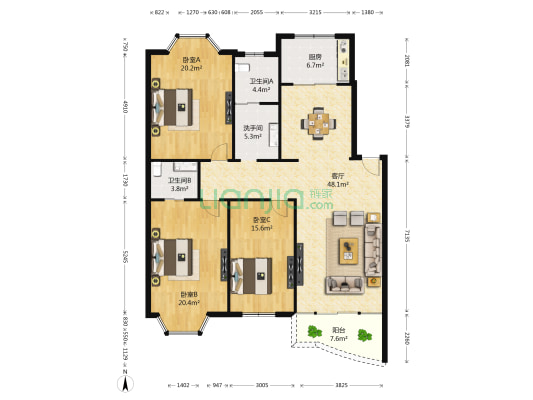 新田绿洲东区 3室1厅3卫 147平方