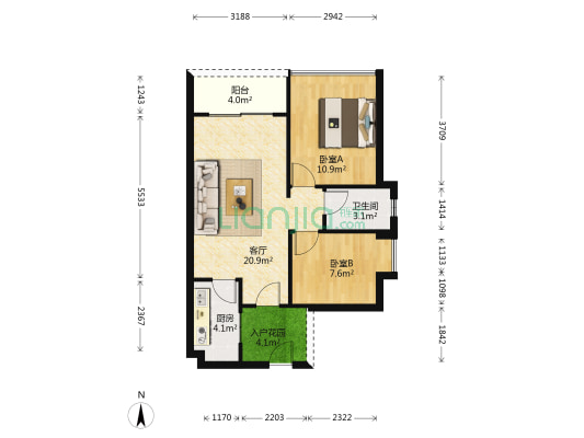 保利南悦湾 2室1厅1卫 66平方
