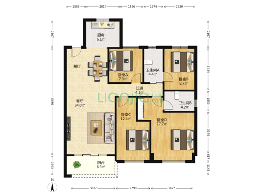 碧桂园凯旋府 4室1厅2卫 142平方