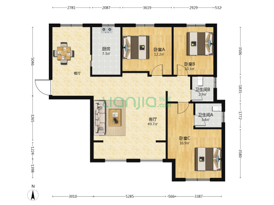 万星城 3室1厅2卫 118平方