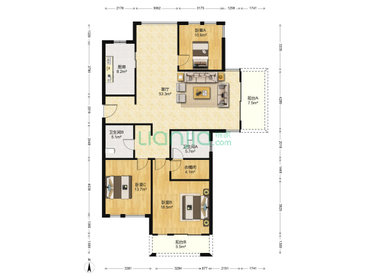 吴越人家南区 3室1厅2卫 161平方