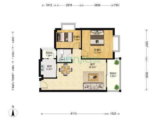 海星居 2室1厅1卫 73平方