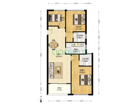 奥城望 3室1厅2卫 89平方
