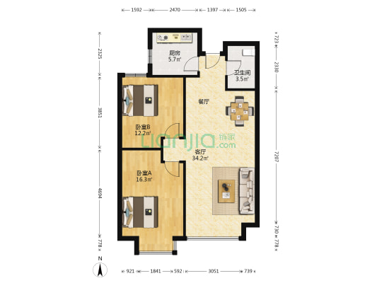 唐岛海岸 2室1厅1卫 91平方