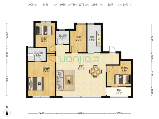 春景雅苑 4室1厅2卫 142平方