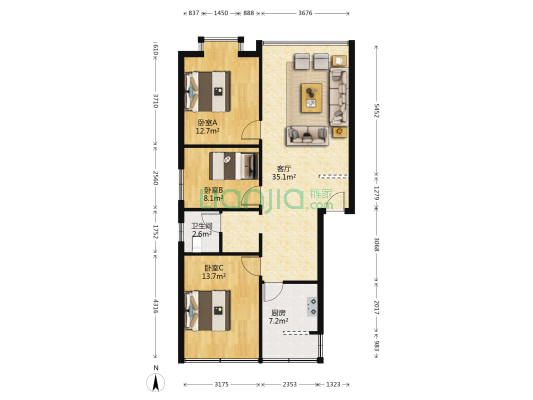 绿岛街5号 3室1厅1卫 96平方
