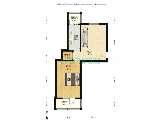 复兴楼 1室1厅0卫 51平方