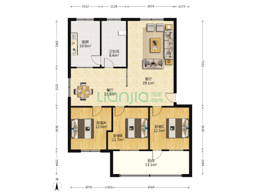 华泰巷5号 3室2厅1卫 132平方