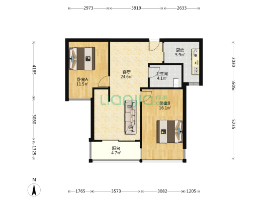 瑞宸苑 2室1厅1卫 90平方