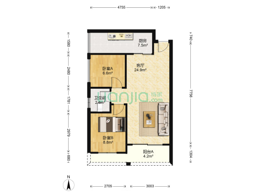 龙庭水岸 2室1厅1卫 69平方