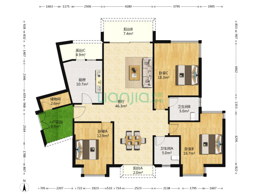 和记黄埔珊瑚水岸二期 3室1厅2卫 147平方