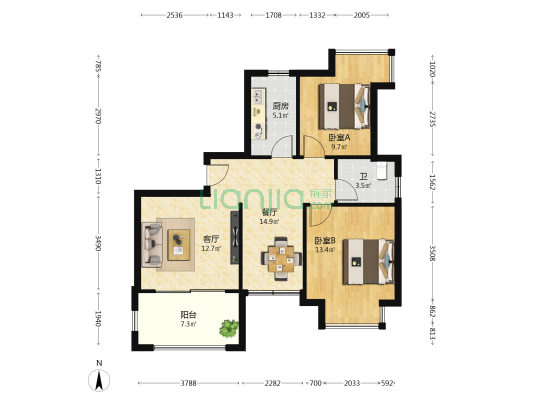 鲁能海蓝椰风五期 2室2厅1卫 83平方