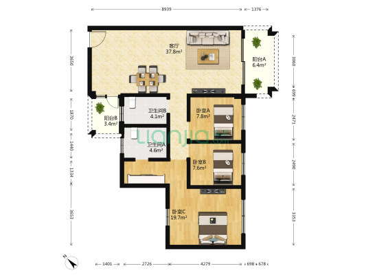锦绣雅苑 3室1厅2卫 113平方