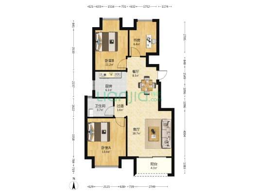 信江一品 3室2厅1卫 90平方